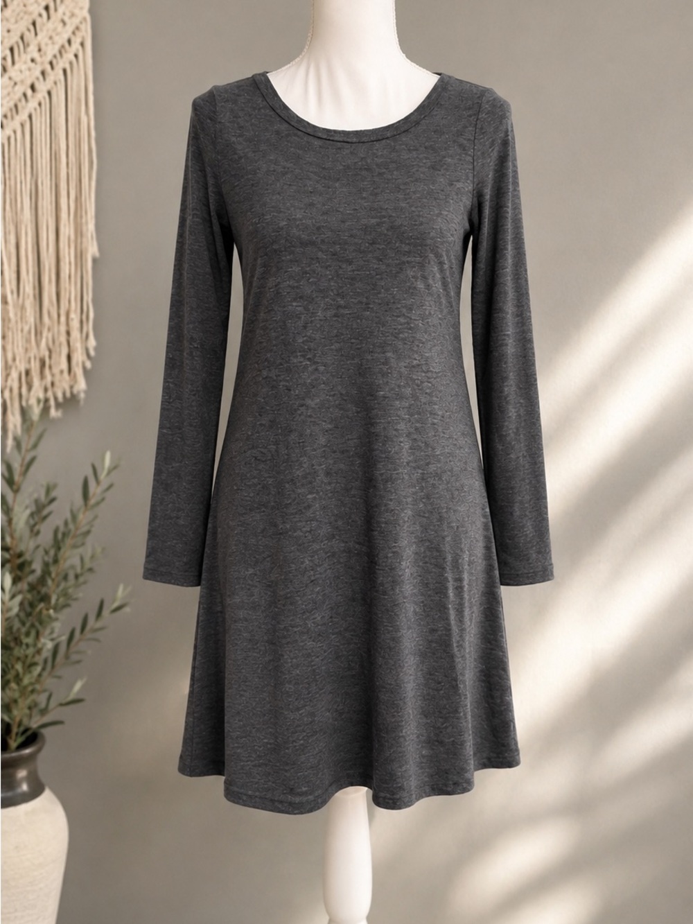 Women's Long-Sleeve Dress - Charcoal Gray